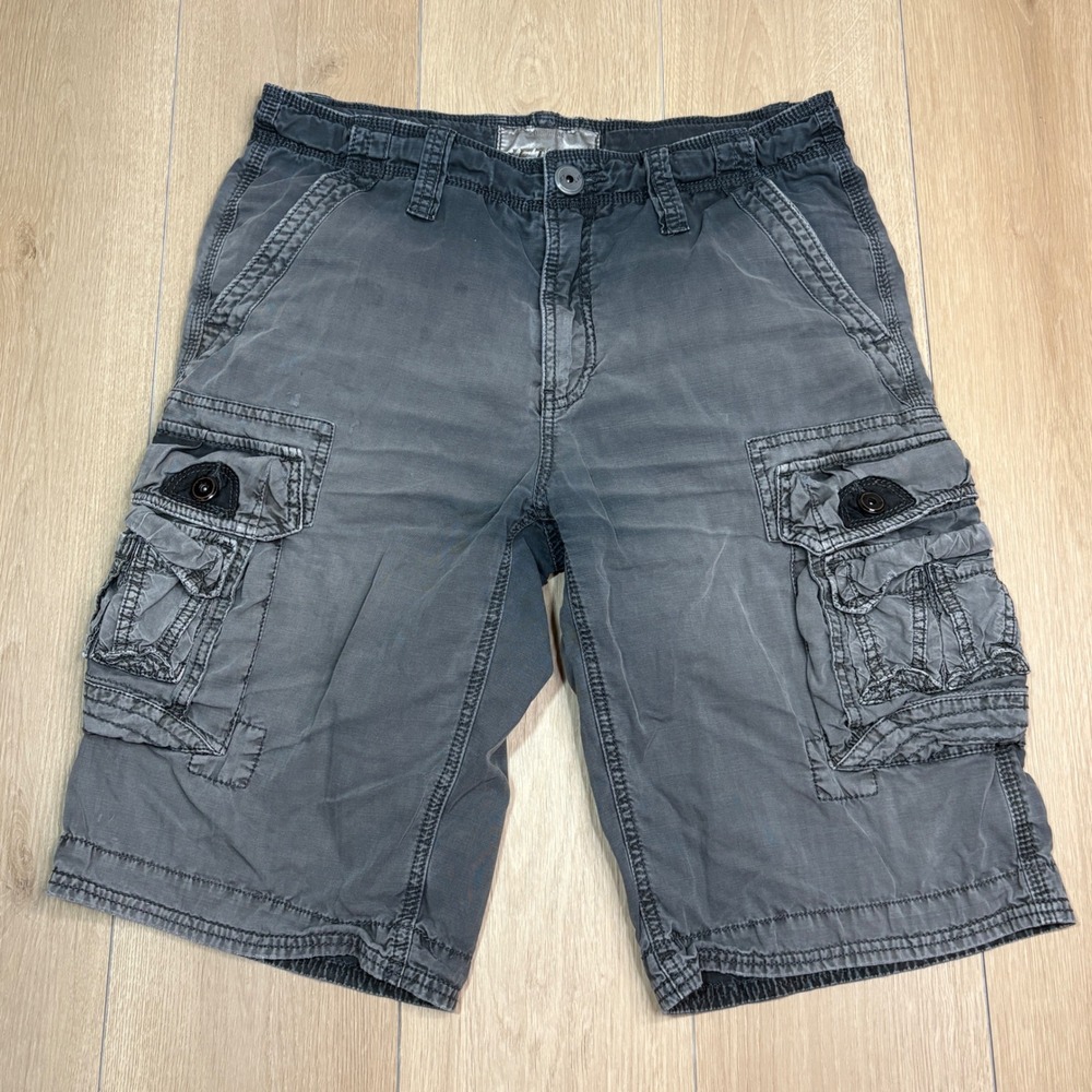 JetLag Mens Grey Organic Cotton Cargo Shorts Multi Pocket Heavy Utility Size 32